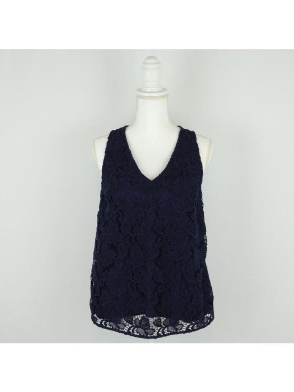 Banana Republic Women's Medium Blue V-Neck Lace Double Layer Tank Top